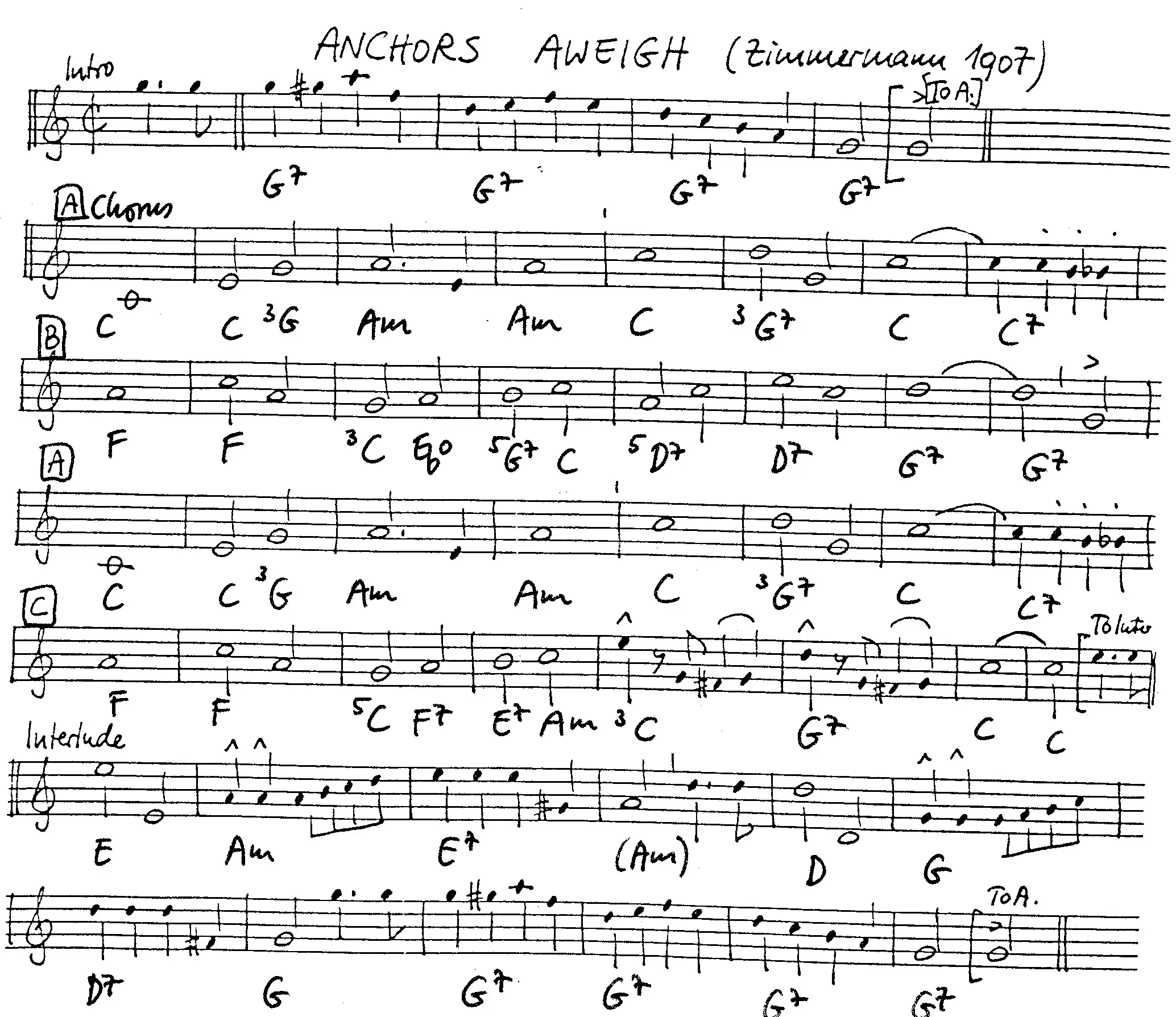 anchors aweigh free jazz leadsheet - Courtesy of the Jungle Jazz Band